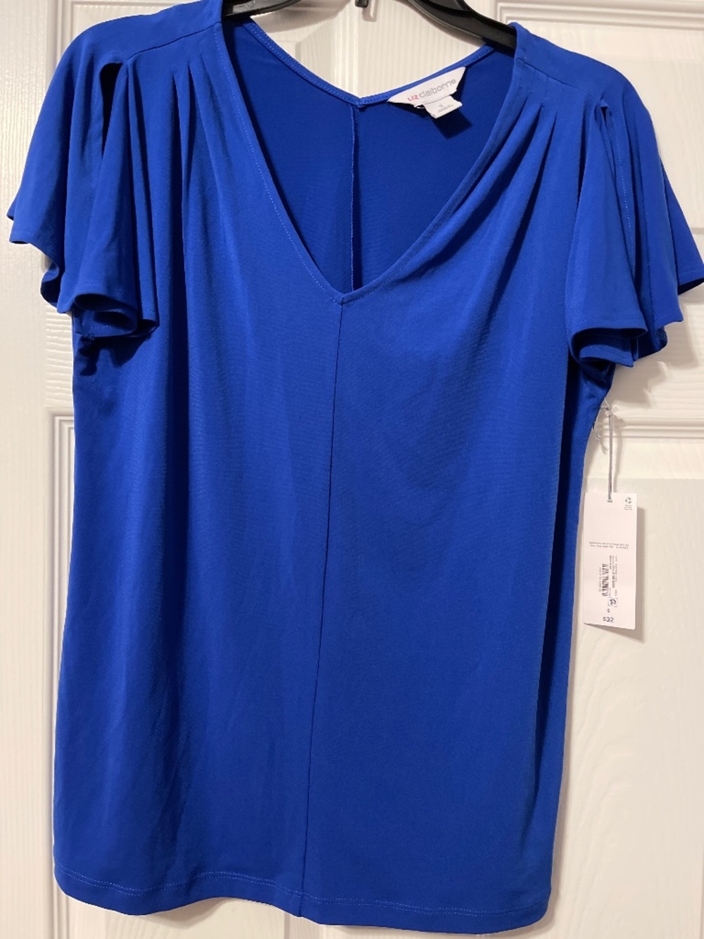 NWT rich royal blue open sleeve V neck flutter sleeve top small